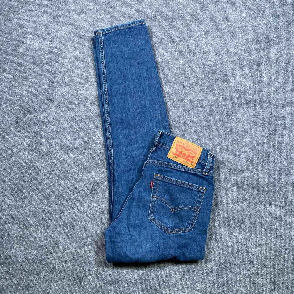 Levis 511 Slim Fit Blue Denim Jeans Mens 29x32 (Meas 27x30) Zip Fly